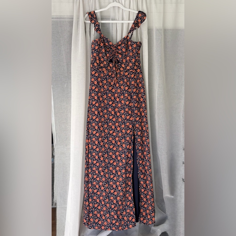 Lulu's Floral Maxi Dress in Navy and Coral